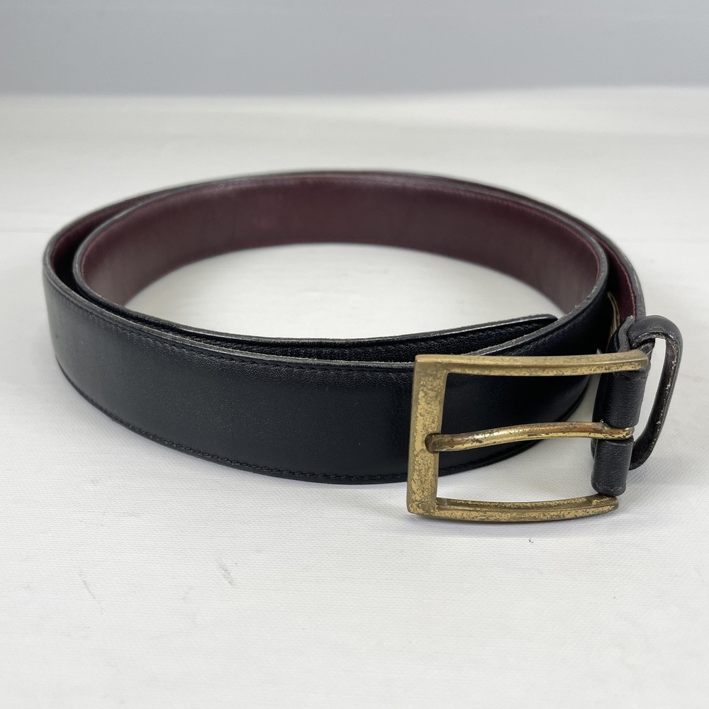 Trafalgar Belt Mens Size 38 Black Leather Brass Buckle Dress Classic Made in USA